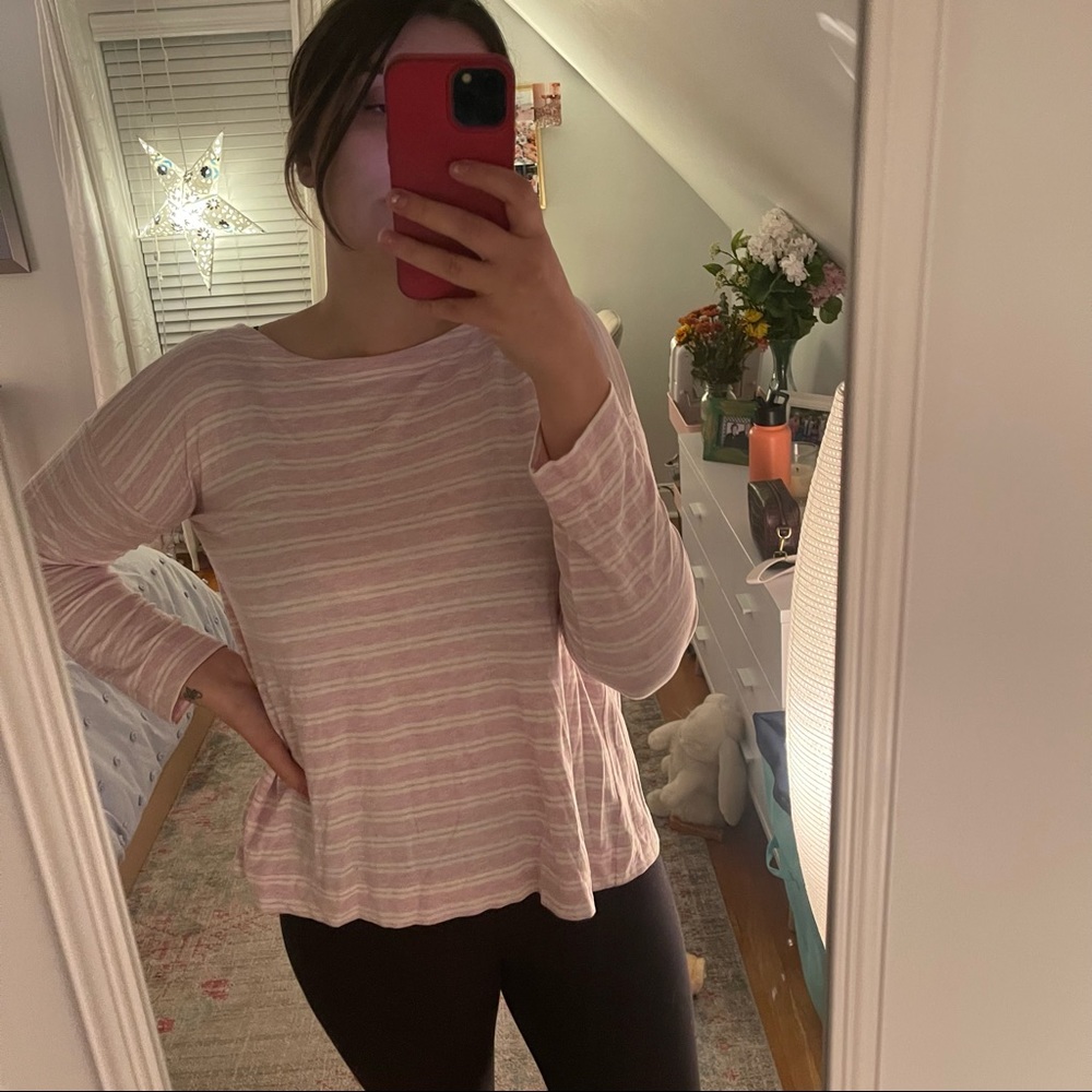 Loft Pink & White Open Back Tee